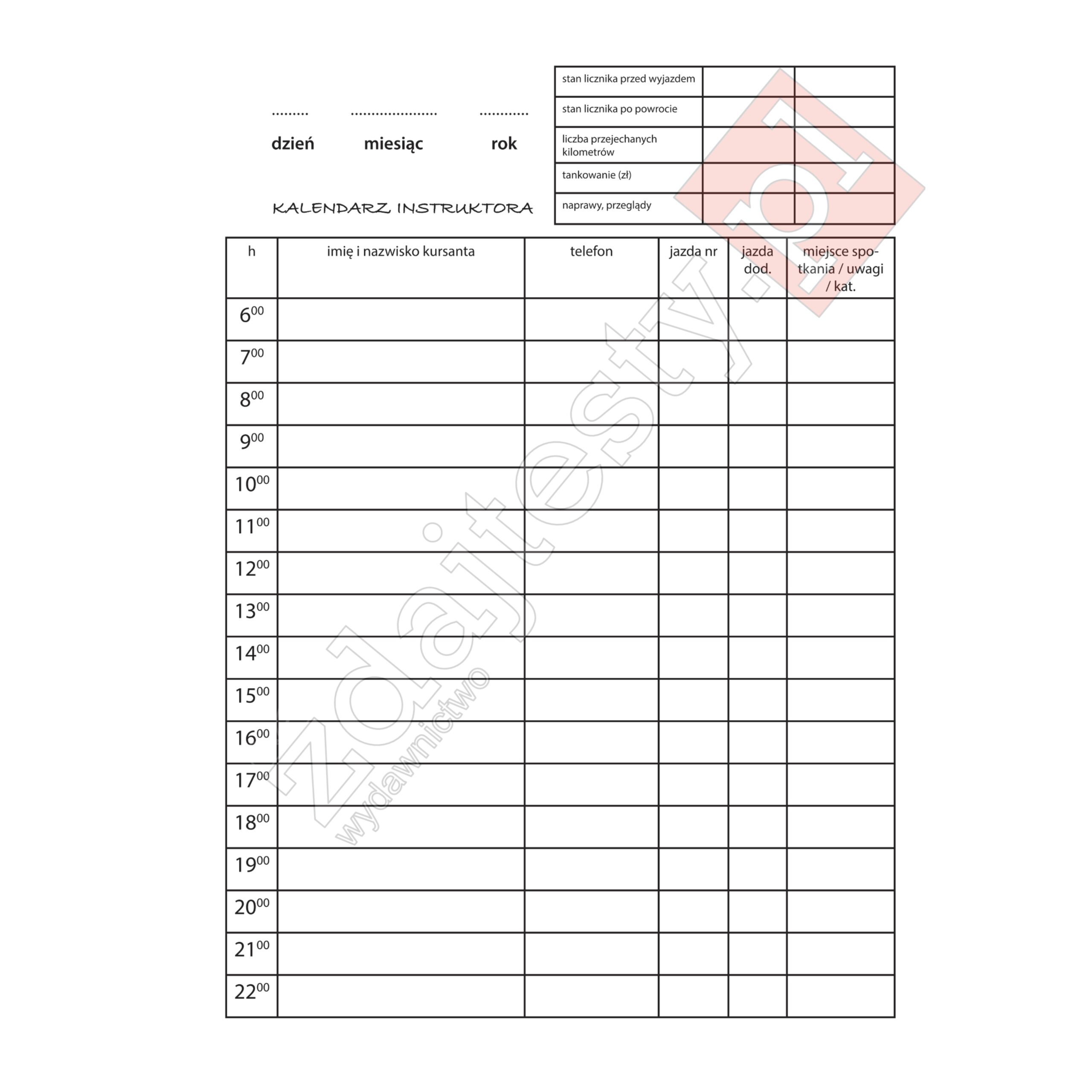 Kalendarz miesięczny (Harmonogram dnia Instruktora)